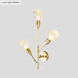 Colonial Gold Sconce With Clear Ribbed Glass And 3 Lights For Living Room Wall Lighting