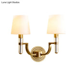 Colonial Gold Tapered Wall Lamp Sconce With Frosted Glass And Crystal Accent - Mounted Light