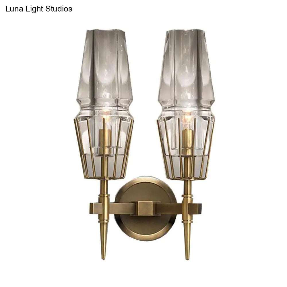 Colonial Gold Wall Sconce With Clear Glass Tapered Design 1/2-Light Porch Lighting