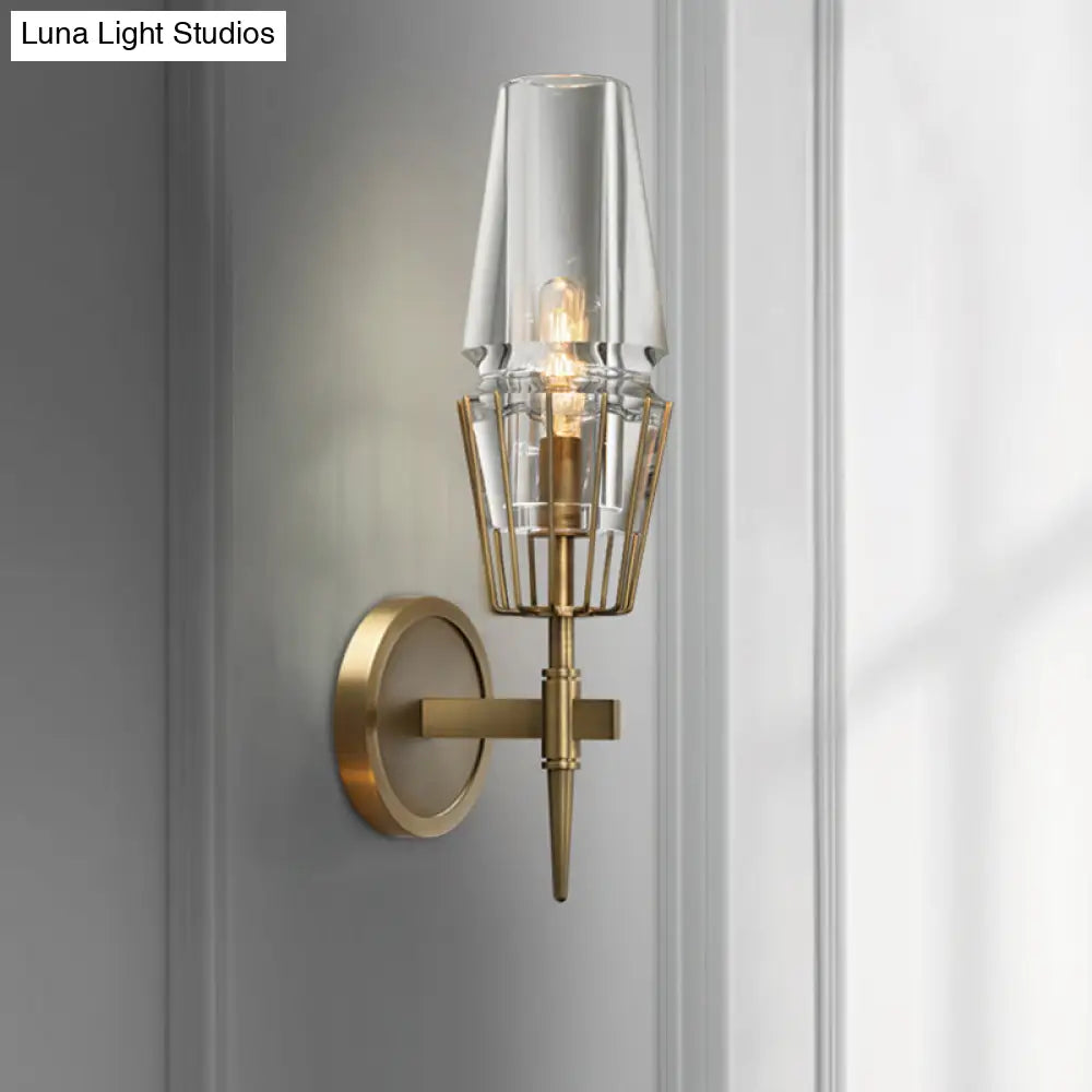 Colonial Gold Wall Sconce With Clear Glass Tapered Design 1/2-Light Porch Lighting