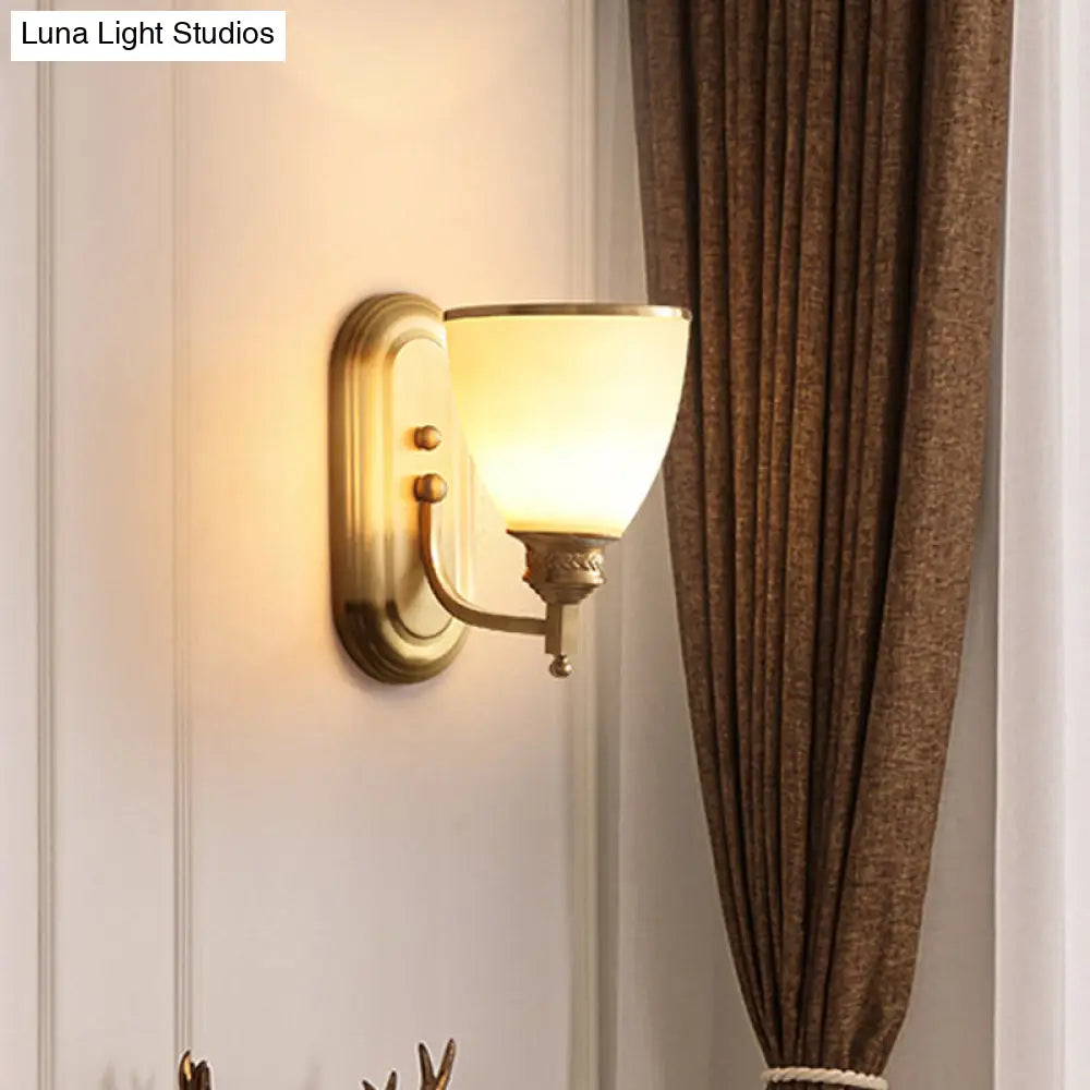 Colonial Gold Wall Sconce With Frosted Glass Shade For Bedroom