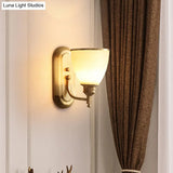 Colonial Gold Wall Sconce With Frosted Glass Shade For Bedroom