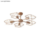 Colonial Iron Star Cage Gold Semi Flush Mount - 5 - Light Close To Ceiling Lighting Fixture For