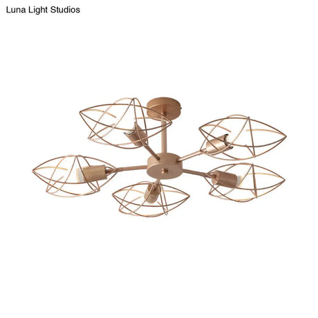 Colonial Iron Star Cage Gold Semi Flush Mount - 5 - Light Close To Ceiling Lighting Fixture For