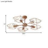 Colonial Iron Star Cage Gold Semi Flush Mount - 5 - Light Close To Ceiling Lighting Fixture For