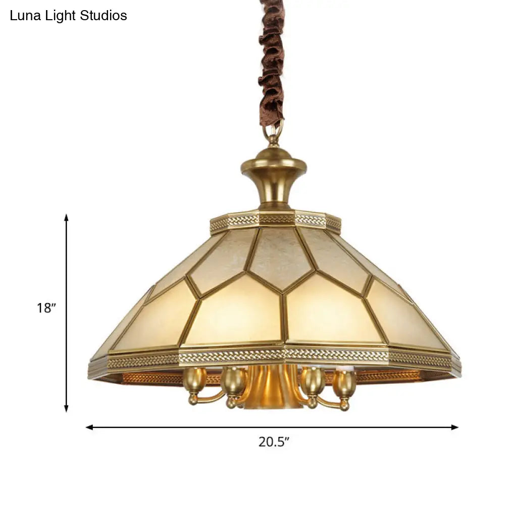 Colonial Ivory Glass Chandelier Pendant Light - 3/7 Lights Gold Suspension Lamp 13/20.5 W Ideal For