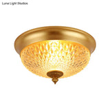 Colonial Lattice Glass Dome Flush Mount Light With 2 Bulbs - Brass Ceiling Lighting Fixture