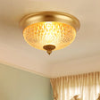 Colonial Lattice Glass Dome Flush Mount Light With 2 Bulbs - Brass Ceiling Lighting Fixture