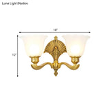 Colonial Milk Glass Bedroom Sconce With Scalloped Design And Gold Finish