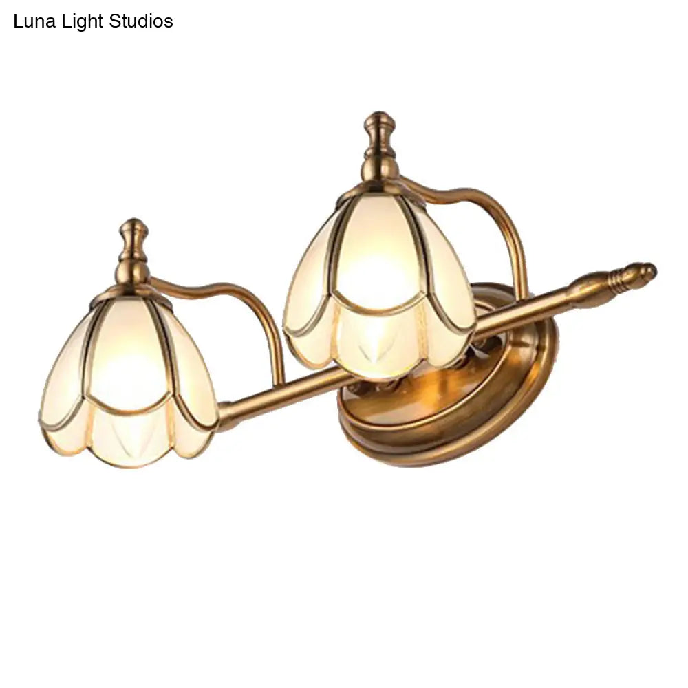 Colonial Opal Glass Vanity Light: Brass Wall Lighting Fixture For Bathroom (1/2/3/4 Heads)