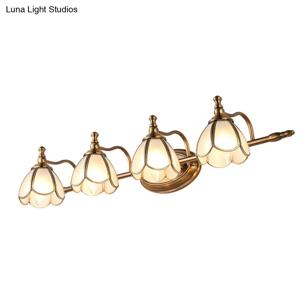 Colonial Opal Glass Vanity Light: Brass Wall Lighting Fixture For Bathroom (1/2/3/4 Heads)