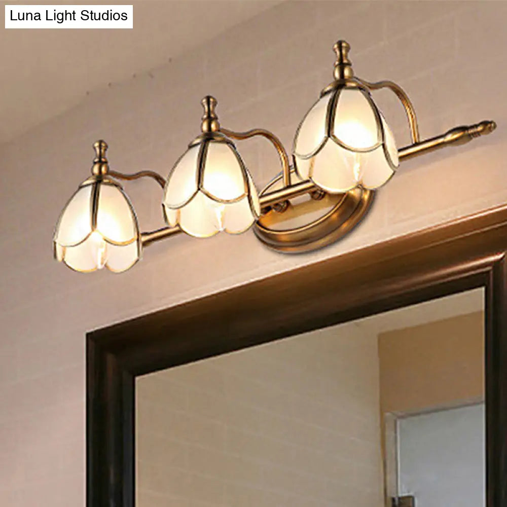Colonial Opal Glass Vanity Light: Brass Wall Lighting Fixture For Bathroom (1/2/3/4 Heads)