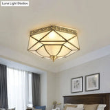 Colonial Prismatic Glass Ceiling Mounted Flushmount With 4 Gold Lights
