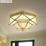 Colonial Prismatic Glass Ceiling Mounted Flushmount With 4 Gold Lights
