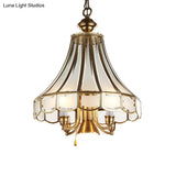 Colonial Sandblasted Glass Brass Scallop Chandelier Pendant Light - 5 Lights Suspension Lamp For