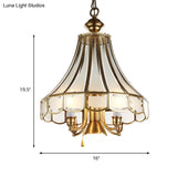 Colonial Sandblasted Glass Brass Scallop Chandelier Pendant Light - 5 Lights Suspension Lamp For
