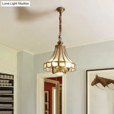Colonial Sandblasted Glass Brass Scallop Chandelier Pendant Light - 5 Lights Suspension Lamp For
