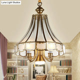 Colonial Sandblasted Glass Brass Scallop Chandelier Pendant Light - 5 Lights Suspension Lamp For