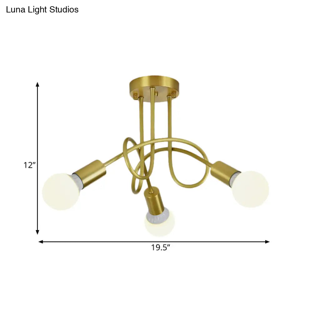 Colonial Sputnik Semi Flush Mount Ceiling Light In Gold With Opal Glass Shade - 3/4/5-Light Metal