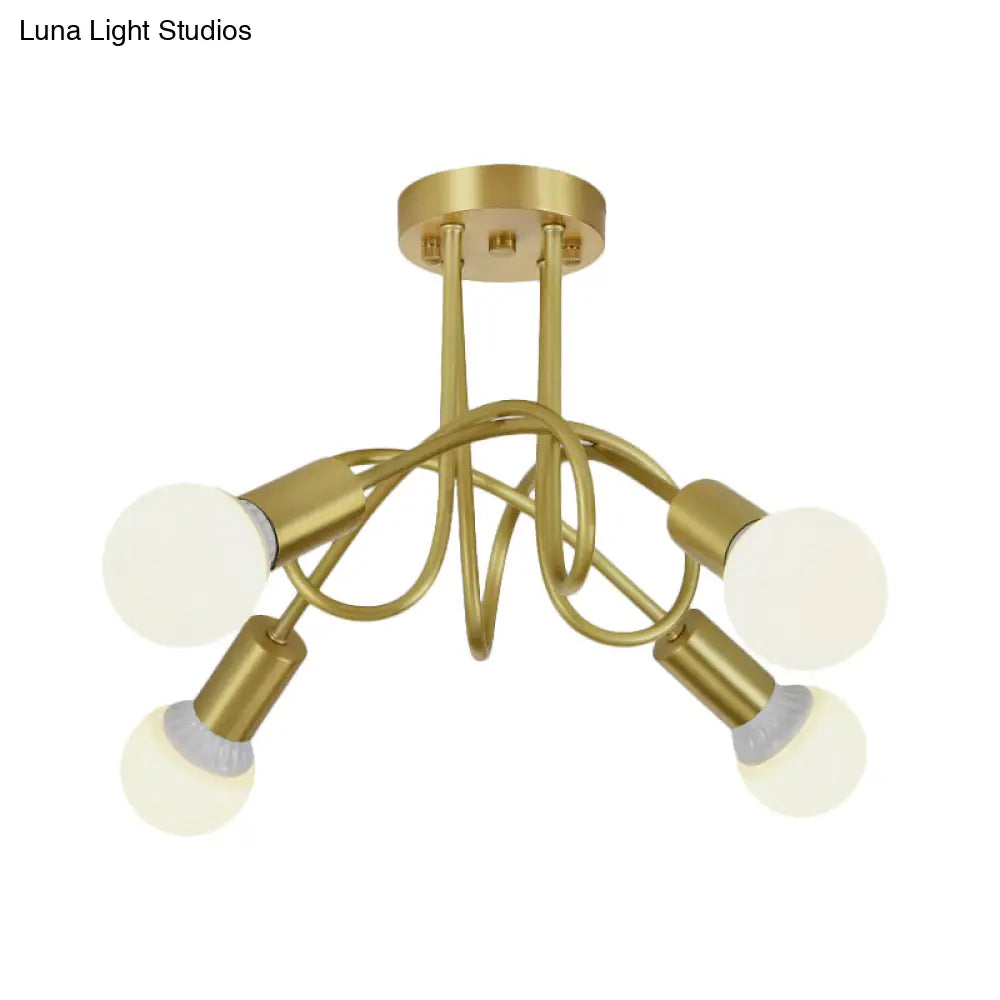 Colonial Sputnik Semi Flush Mount Ceiling Light In Gold With Opal Glass Shade - 3/4/5-Light Metal