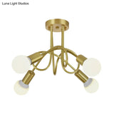 Colonial Sputnik Semi Flush Mount Ceiling Light In Gold With Opal Glass Shade - 3/4/5-Light Metal
