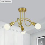 Colonial Sputnik Semi Flush Mount Ceiling Light In Gold With Opal Glass Shade - 3/4/5-Light Metal
