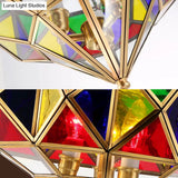 Colonial Stained Glass Brass Chandelier - 3 Head Pendant Lamp Fixture