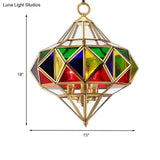 Colonial Stained Glass Brass Chandelier - 3 Head Pendant Lamp Fixture