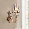 Colonial Style 1/2 Heads Flared Glass Wall Lamp In Brass - Lighting Fixture 1 /