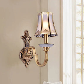 Colonial Style 1/2 Heads Flared Glass Wall Lamp In Brass - Lighting Fixture 1 /