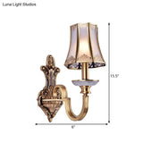 Colonial Style 1/2 Heads Flared Glass Wall Lamp In Brass - Lighting Fixture