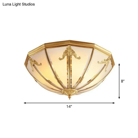 Colonial Style 3 - Light Hemispherical Brass Ceiling Light With Frosted White Glass - Flush Mount