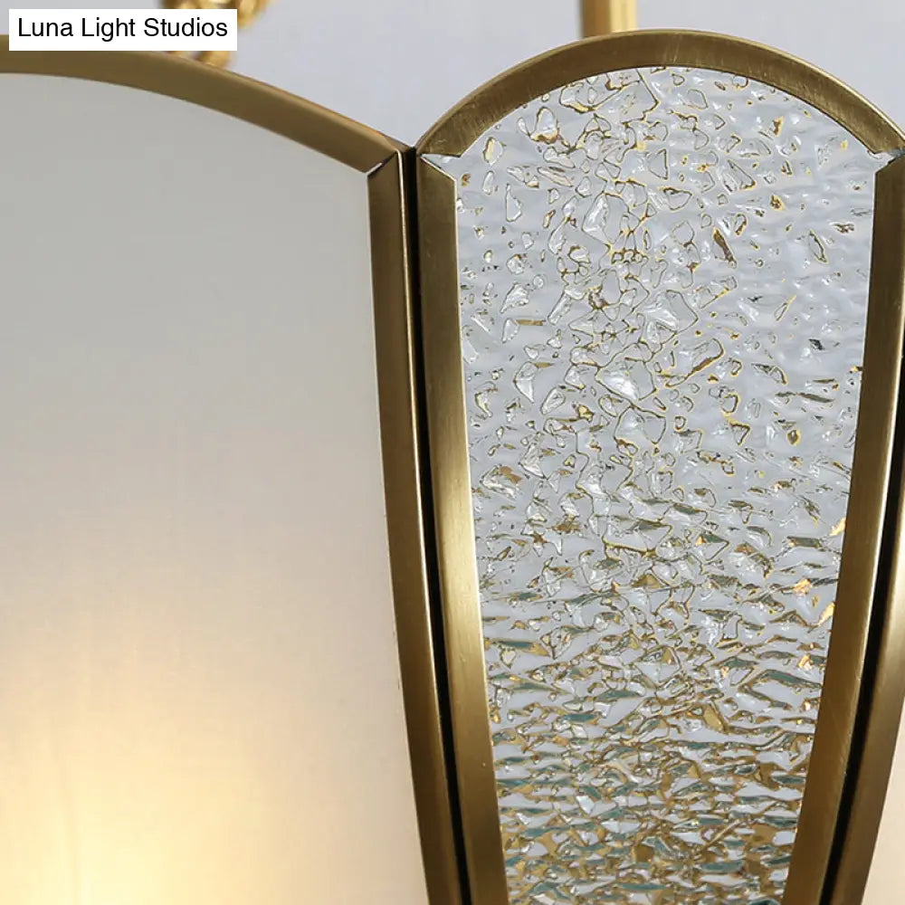 Colonial Style 4-Light Brass Chandelier With Textured White Glass - Dining Room Pendant Light