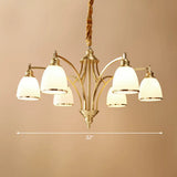 Colonial Style Brass Bell Chandelier Lamp With Cream Glass - Living Room Hanging Light Kit 6 /