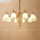 Colonial Style Brass Bell Chandelier Lamp With Cream Glass - Living Room Hanging Light Kit