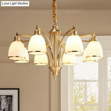 Colonial Style Brass Bell Chandelier Lamp With Cream Glass - Living Room Hanging Light Kit