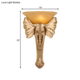 Colonial Style Gold Elephant Resin Wall Sconce - Flush Mount Light