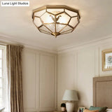 Colonial Style Gold Finish 4 - Light Ceiling Flush Mount With Frosted Glass Bowl Shape