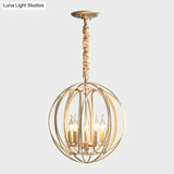 Colonial Style Gold Metal Pendant Chandelier With 5 Interlocking Rings