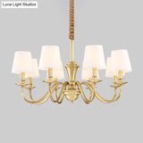 Colonial Style Hanging Chandelier - Gold 6/8-Light Fabric Conical Suspension Pendant