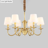 Colonial Style Hanging Chandelier - Gold 6/8-Light Fabric Conical Suspension Pendant