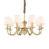 Colonial Style Hanging Chandelier - Gold 6/8-Light Fabric Conical Suspension Pendant 8 /