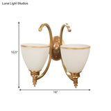 Colonial Style Metal Curved Wall Sconce With Opal Glass Shade - 1/2-Light Bedroom Gold Lighting