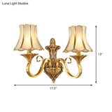 Colonial Style Wall Mount Brass Gold Sconce With Scrolled Arm And Bulbs