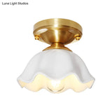 Colonial Style White Glass Ceiling Lamp With Scalloped Fixture For Living Room
