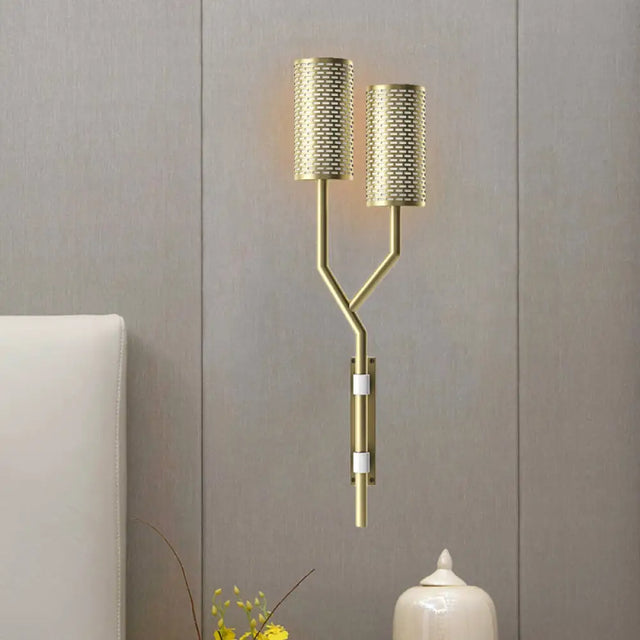 Colonial Tubular Metal Wall Sconce - Black/White 2-Light Indoor Lamp White