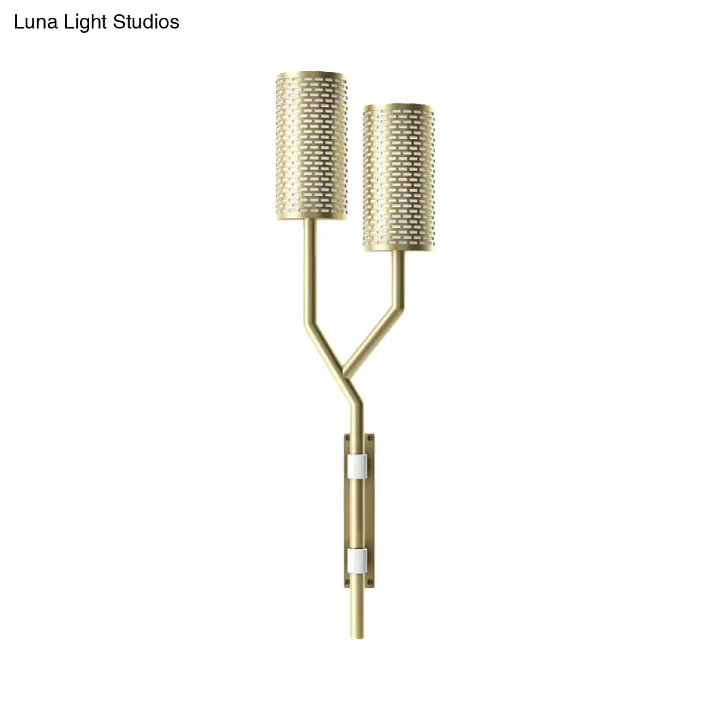 Colonial Tubular Metal Wall Sconce - Black/White 2-Light Indoor Lamp