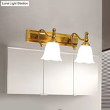 Colonial Wall Vanity Light With Flower Opal Glass Shade In Gold - 2/3 Heads
