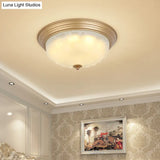 Colonial White Glass Bowl Flush Mount Ceiling Light With Gold Finish - 2/3 Heads 16’/19.5’ Width