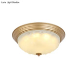 Colonial White Glass Bowl Flush Mount Ceiling Light With Gold Finish - 2/3 Heads 16’/19.5’ Width